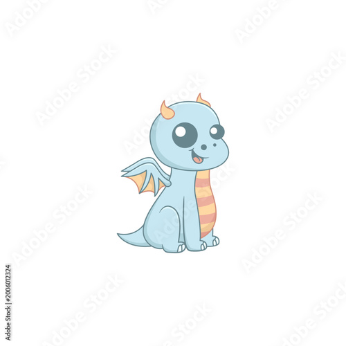 Cute Blue Dragon Cartoon Character Illustration