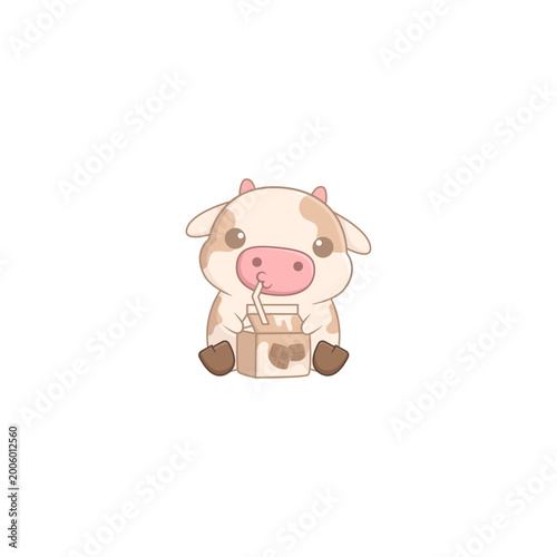 Cute Cow Drinking Chocolate Illustration