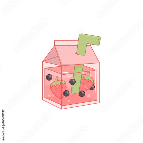 Pink Drink with Strawberries and Blackberries Illustration