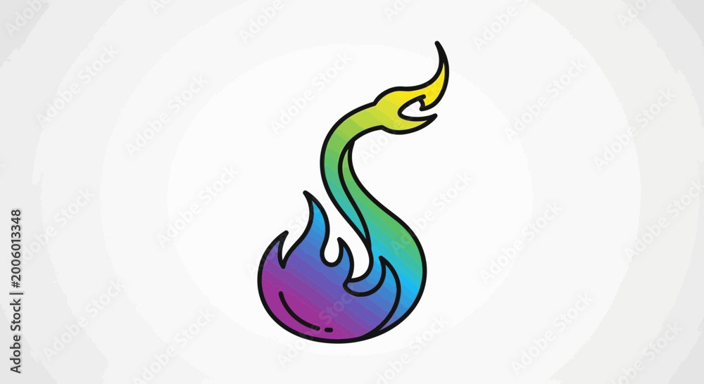 Fototapeta premium Vibrant Rainbow Flame Icon with Swirls and Sparkles