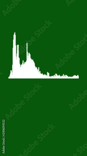 Dynamic equalizer bar animation with white waveform spectrum and pulsing frequency lines, smooth motion on deep green background for music visualizer and audio projects