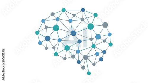 Neural network, brain connectivity, synapse, artificial intelligence, technology concept, blue and gray nodes, vector illustration