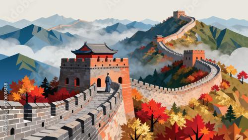 Quadro su tela the Great Wall of China winding dramatically across mountain ridgeline landscape