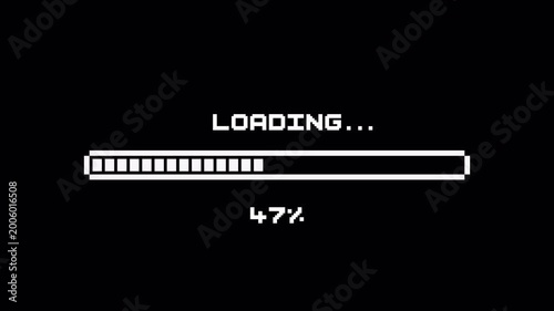 Retro pixel video game loading screen. black background. progress bar interface retro arcade. 4k