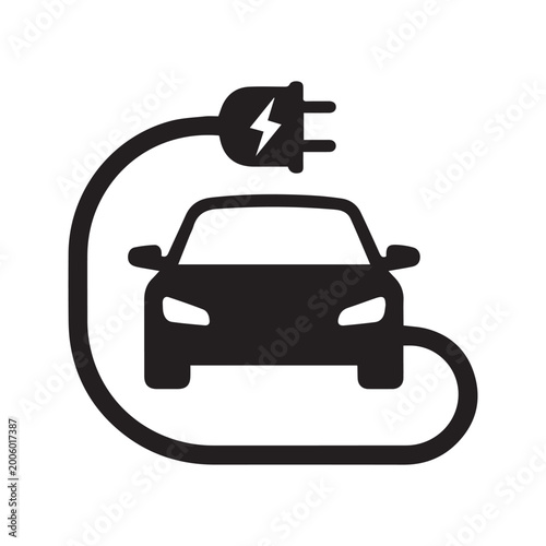 Foto Electric Vehicle EV Charging Plug Black Silhouette Vector Icon