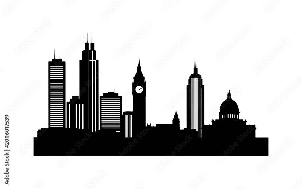 Fototapeta premium Bold Black City Skyline Silhouettes Vector Art