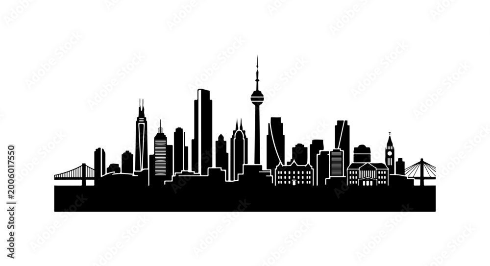 Fototapeta premium Bold Black City Skyline Silhouette Vector Illustration