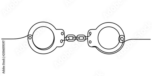 Tableau sur toile Continuous single line drawing of steel handcuffs connected by a chain Vector, i