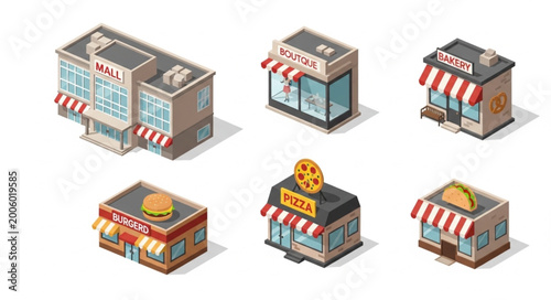 Foto Collection of Isometric Commercial Buildings and Shops.