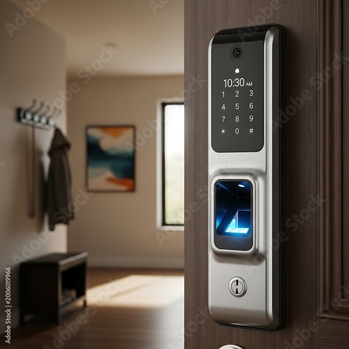 Smart electronic door lock with keypad.