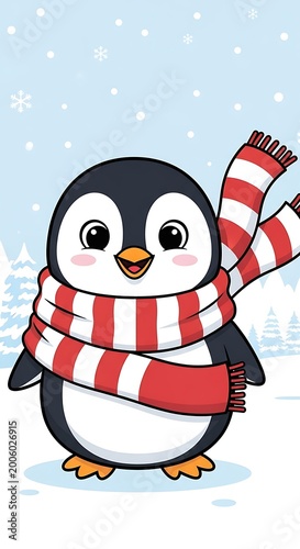Cute penguin wearing red scarf winter.