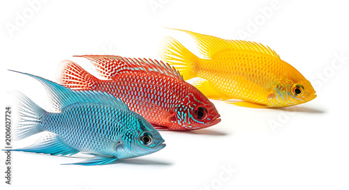 Vibrant Tropical Fish Array on White Background