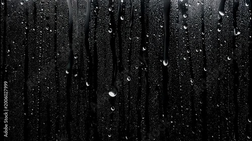 Water droplets on a clear glass pane showing a black damp surface and autumn weather overlay blackscreen effect 4k 60fps
