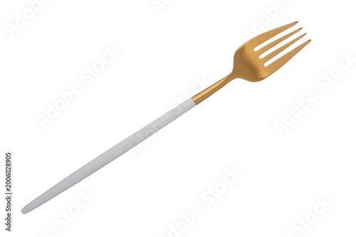 Stylish clean gold fork isolated on white background.