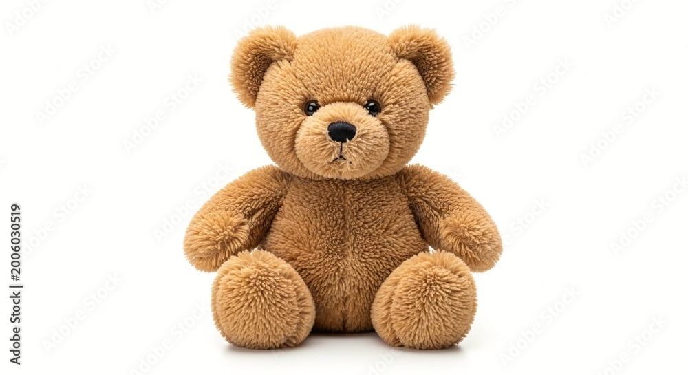 Obraz premium A cute and cuddly brown teddy bear sitting upright with a friendly expression on a plain white background