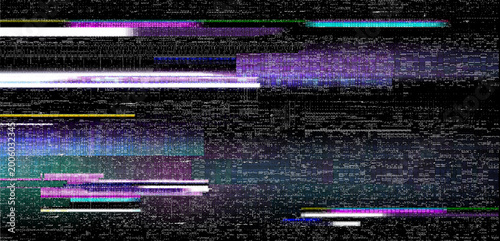 Schilderij op canvas Abstract digital glitch background with dark purple and blue textures featuring