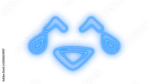 Cuadro en lienzo Colorful neon blue crying face icon glowing with digital light, representing sadness and emotional expression, modern graphic element isolated on transparent background