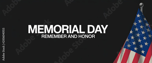 Free Download Memorial day remember and honor text over black background with realistic American flag on pole for official national holiday social media banner and solemn tribute commemoration. - GFXLoad