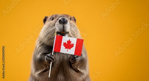 Canadian beaver with flag a patriotic rodent portrait