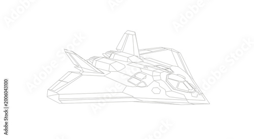 Futuristic Stealth Fighter Jet Outline, Modern Military Aircraft Vector Art