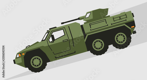 Fotografía Green Military Armored Vehicle with Machine Gun on Gray Background