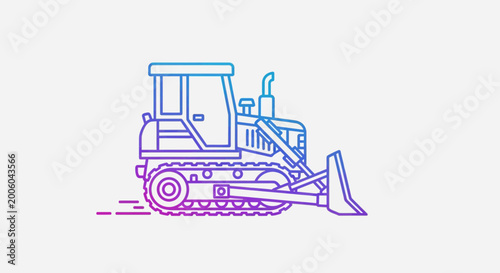 Modern bulldozer icon with gradient outline, construction vehicle, heavy machinery line art