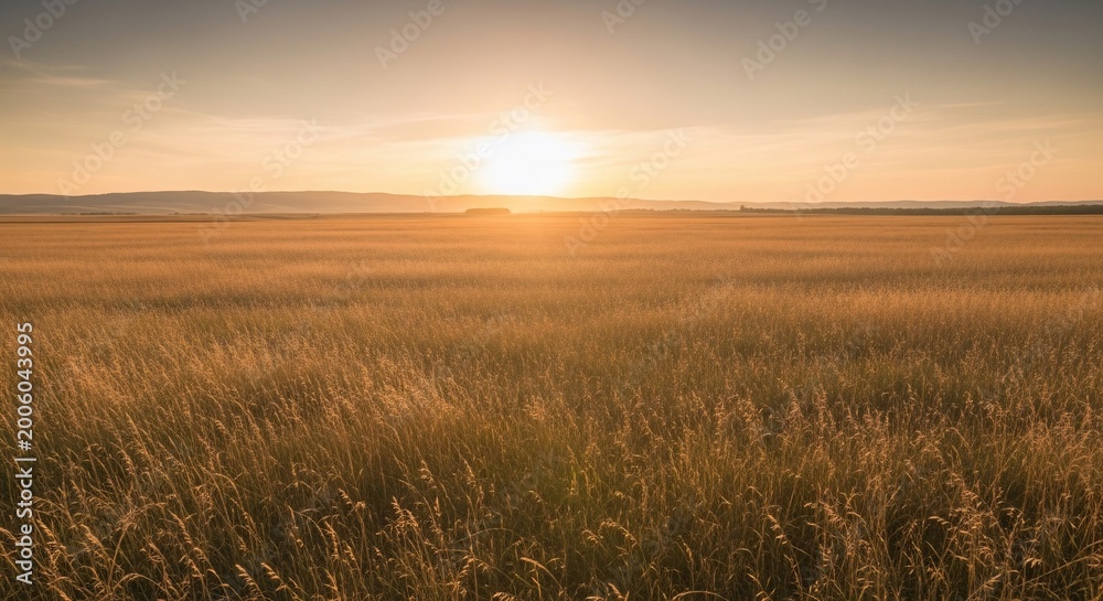 Obraz premium Golden Sunset Over a Vast Wheat Field.