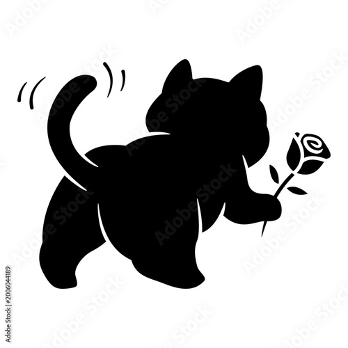 Quadro su tela Cute cat walking while carrying roses