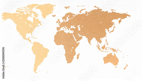 World Map Illustration with Stylized Halftone Dot Pattern in Earthy Tones on White