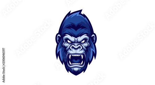 Canvas Print Blue cartoon gorilla head portrait.