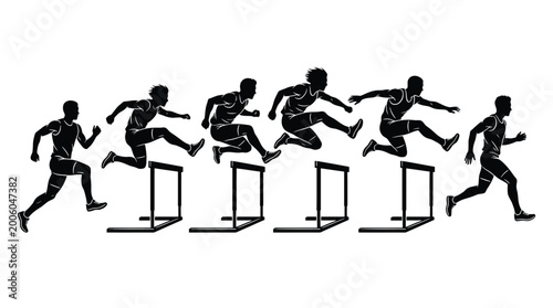 Foto Silhouette of a hurdler athlete running and jumping over hurdles