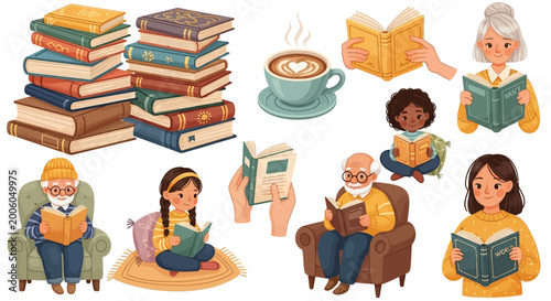 Canvas Print People reading books together.