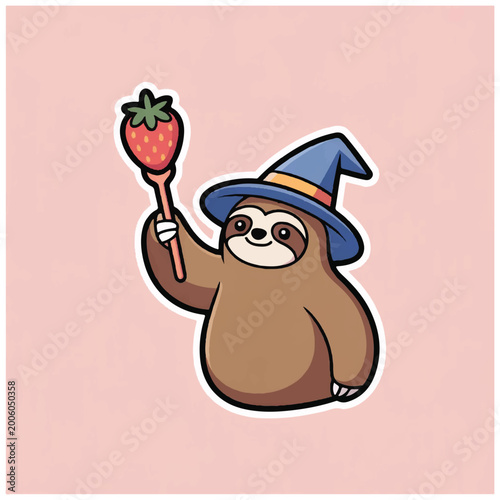 Photos Sloth Wearing Blue Wizard Hat.