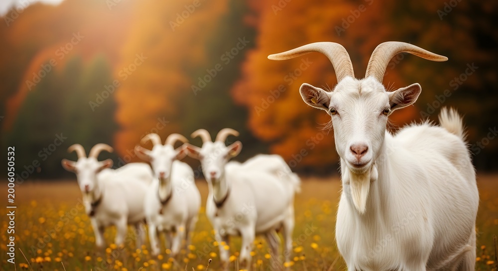 Fototapeta premium Eid ul adha mubarak beautiful white goats in a field festive islamic holiday