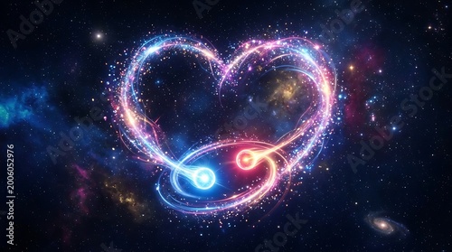Colorful Digital Illustration of Heart Shaped Cosmic Energy Sparks in Outer Space