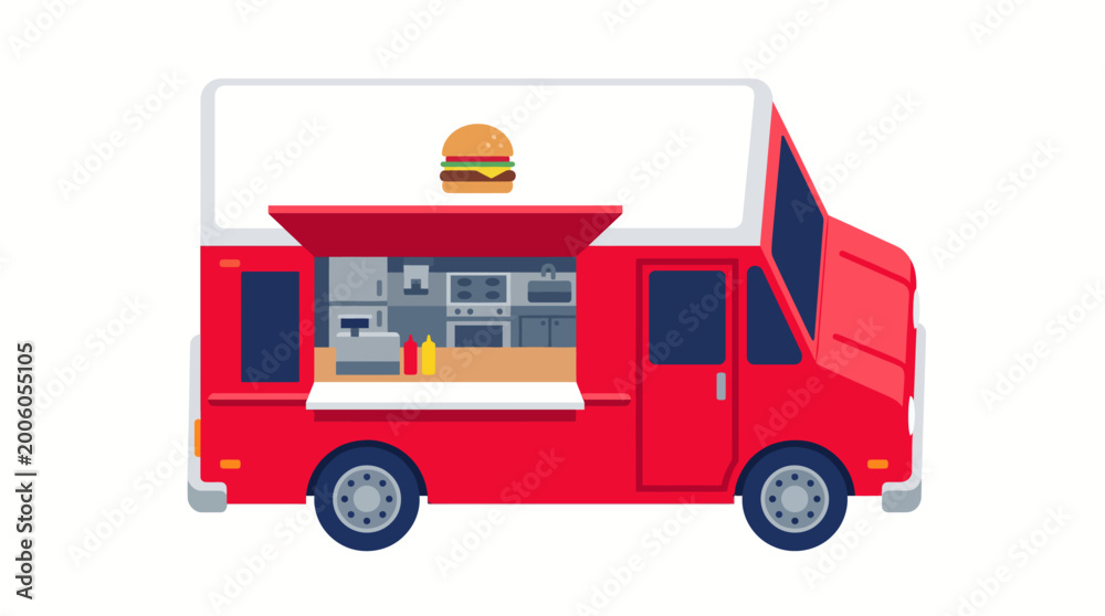 Obraz premium Top Down Urban Food Truck Vehicle Vector