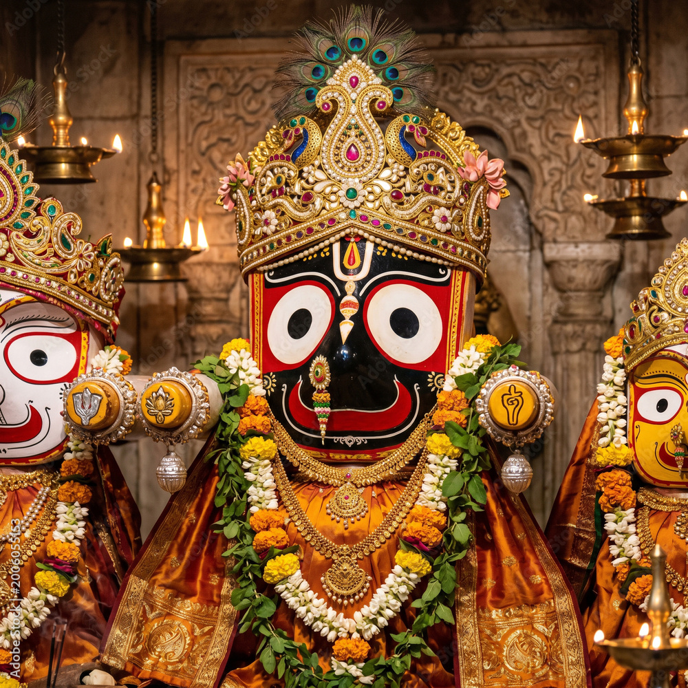 Fototapeta premium Sacred Deities of Lord Jagannath, Balabhadra, and Subhadra