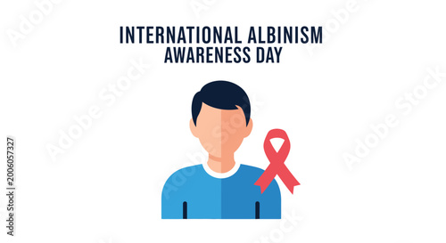 Flat vector illustration design representing international albinism awareness day with a person and red ribbon