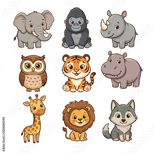 Big animal set Cute faces illustration