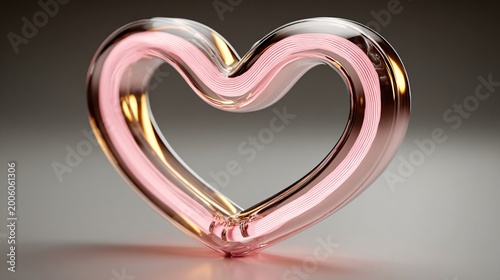 3d heart shaped pink glass love symbol on reflective background