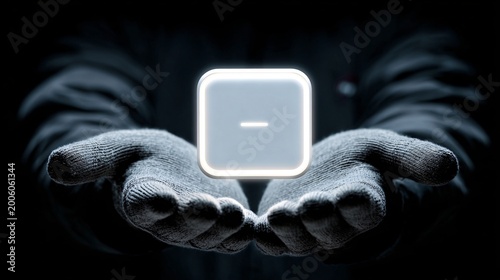 glowing smart phone square screen in hands for digital security and technology concept