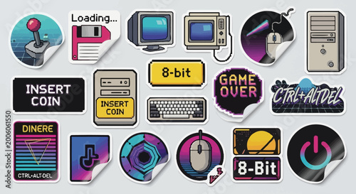 Φωτογραφία Retro gaming sticker icons set.