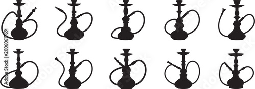 Hookah Shisha Silhouette Vector Illustration - Traditional Oriental Water Pipe Icon for Smoking Lounge Isolated on White