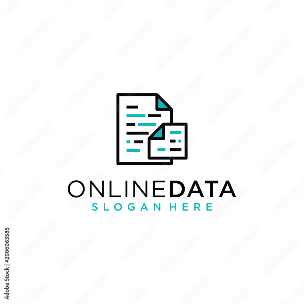 Fototapeta premium Online data document logo, information management graphic, and technology icon. This image represents the concept of online data information in document format.