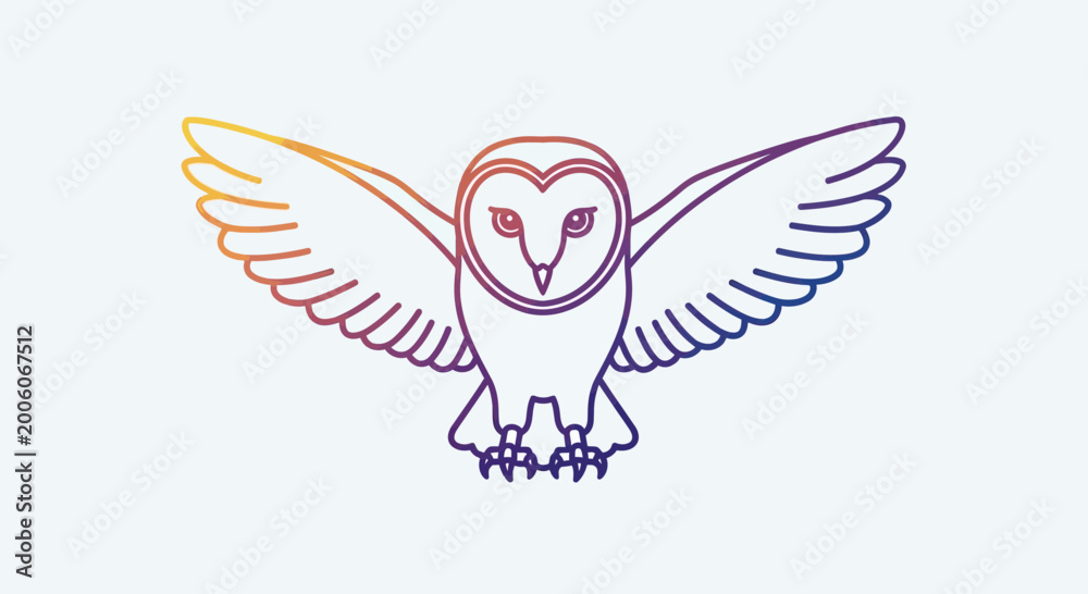 Obraz premium Minimalist Barn Owl Illustration with Gradient Wings on White Background