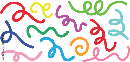 Vibrant abstract color line shapes squiggle vector graphic design for kids