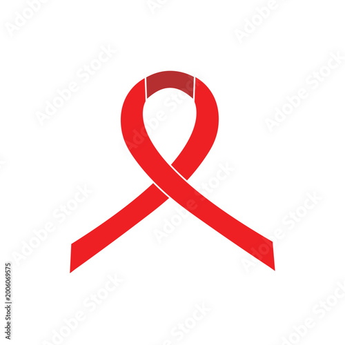 Red ribbon vector icon isolated on white. Symbol of World AIDS Day, HIV awareness, and solidarity. Minimalist flat design element for healthcare.