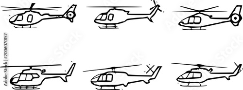 Φωτογραφία helicopter collection with six side view sketch style variations and rotor blade