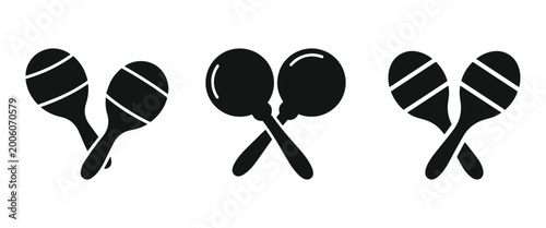 Billede på lærred Set of Minimalist black pair of crossed mexican maracas silhouette vector icon