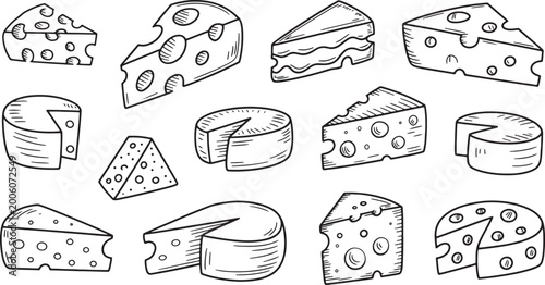 Bilde på lerret Cheese set hand drawn in vintage style, different types of cheese vector illustration for dairy product design